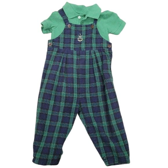 Green and blue plaid overall set - Picture 1 of 3